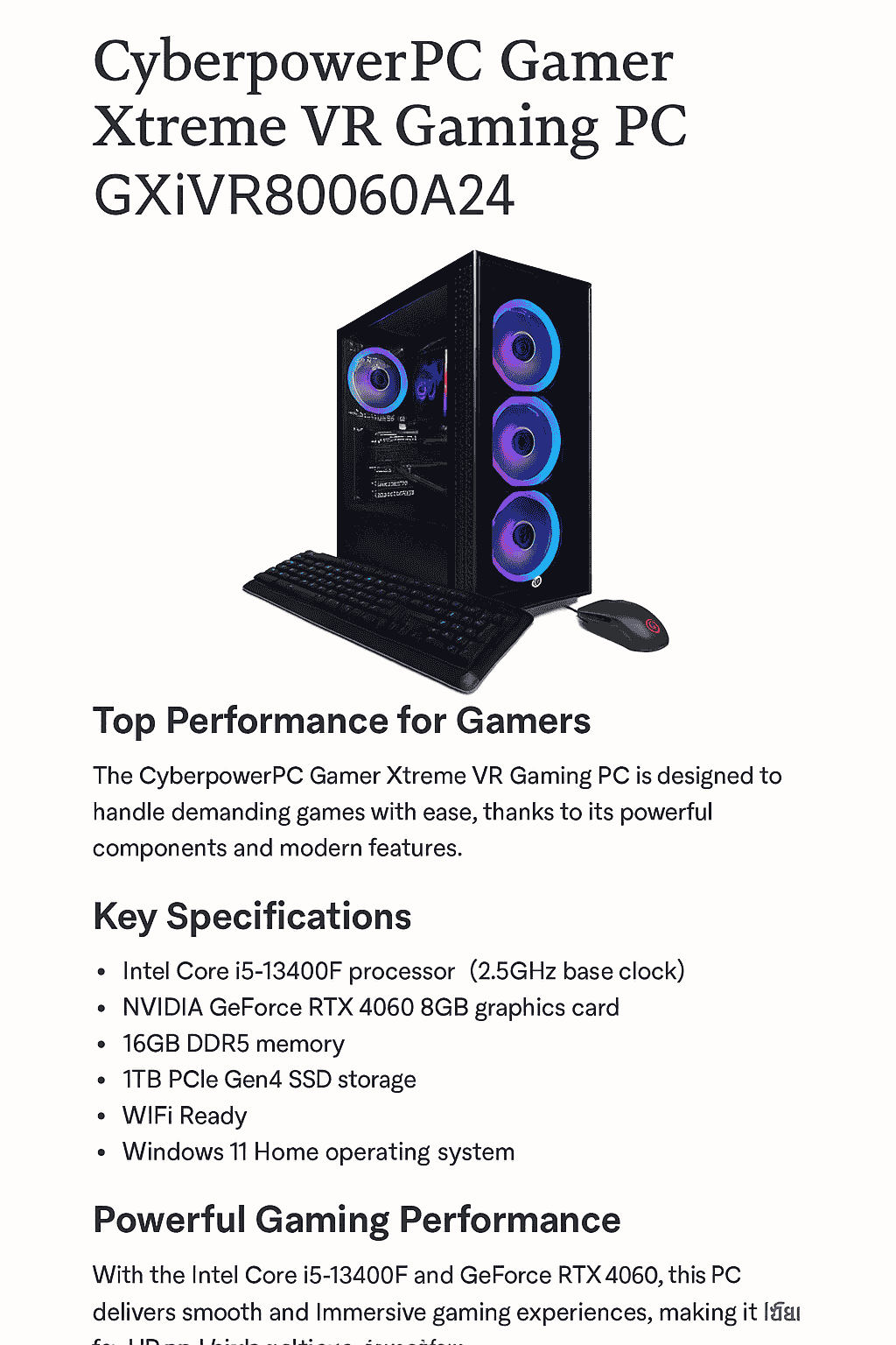 CyberpowerPC Gamer Xtreme VR Gaming PC Review (GXiVR8060A24) – Best RTX 4060 Gaming Rig Under Budget- CyberpowerPC