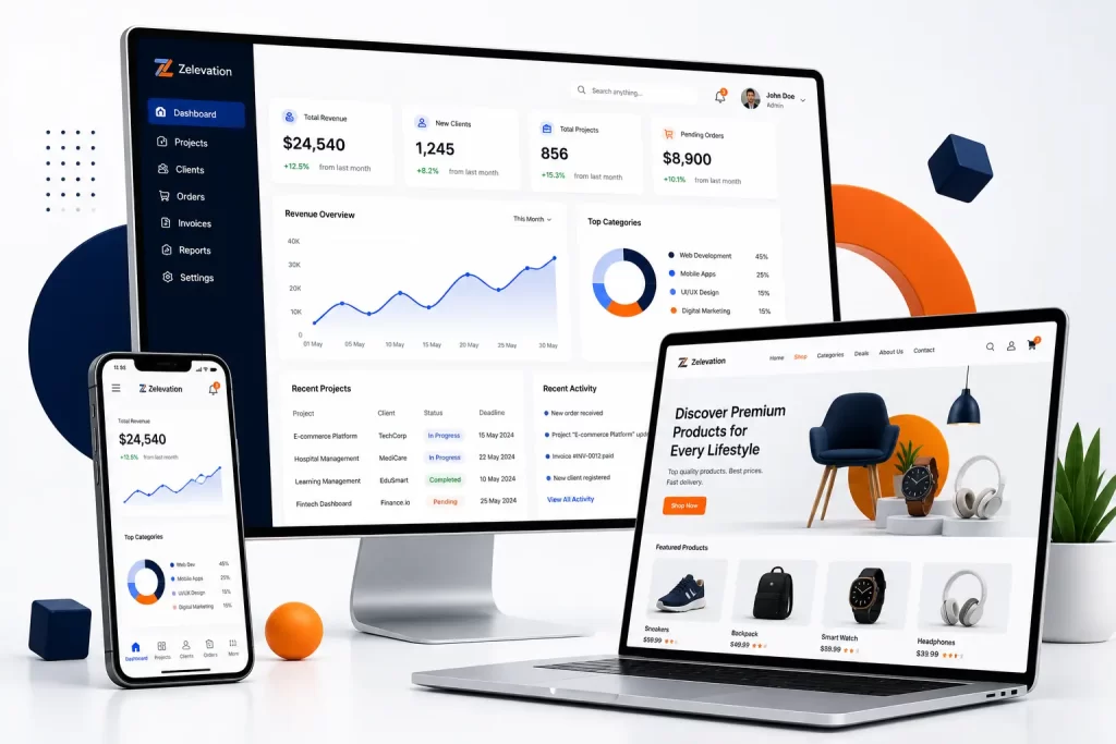 Custom web application and ecommerce dashboard UI developed by Zelevation